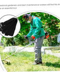 Ten Piece Adjustable Lawn Aerator Shoes Straps Kit with durable nylon spikes for garden aeration, shown with gardener in use.