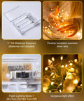Battery Powered Fairy Lights 60 Warm White LED String On Waterproof Silver Wire Five Feet With Firecracker Lit Starry Look For Wreaths Home Decor Weddings Mason Jars Holiday Christmas Ramadan Decorations showing flexible silver wire and light effect