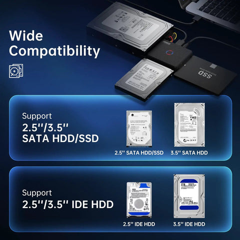 Universal SATA IDE To USB 3.0 Hard Drive Adapter Cable For 2.5 Inch And 3.5 Inch HDD, 2.5 Inch SSD, And 5.25 Inch DVD CD Drives With Plug And Play, Fast Data Transfer, Great For Data Recovery, supports 2.5 and 3.5 SATA and IDE drives