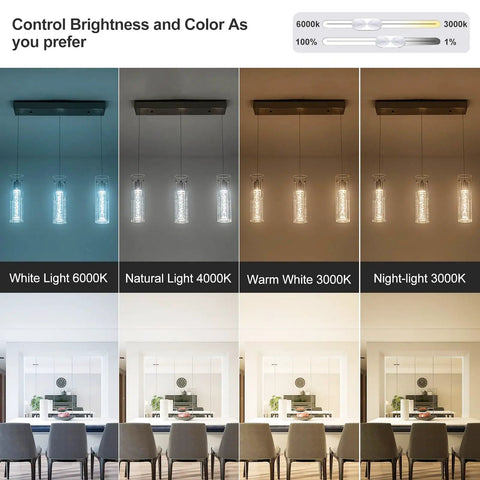Pendant Lights For Kitchen Island With Remote Control, Dimmable And Color Temperature Adjustable From Warm White To Cool Daylight
