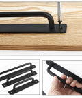 2 Pack Barn Door Pulls 5 Inch Long Base Handles with Mounting Screws, Aluminum Alloy, installation and close-up view.