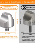 Stove Burner Control Dial Knob Replacement 5 Pack For Cafe Series Gas Stove With Reinforce Rings Beefed Up To Fit Replaces WB03X32194, WB03T10329. Correct knob dimensions shown.
