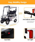 Kick Around With This Hella Smooth Electric Golf Cart Featuring Roomy Storage Box And 800W Motor Power dimensions with seat belts and car light.