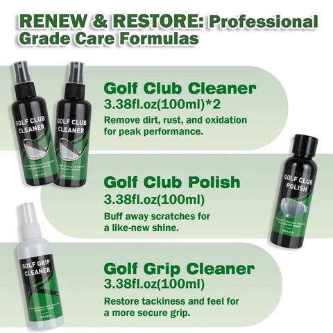 8 In 1 Golf Club Care Kit For Shine And Rust Removal With Cleaner, Brush, Groove Sharpener, Grip Cleaner, Polish, Magnetic Towel, Ball Towel, And Portable Bag Built For Pro Grade Club Cleaning. 3.38 fl oz bottles
