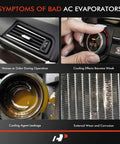 Symptoms of bad AC evaporators including odors, weak cooling, leakage, and corrosion.