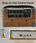 Portable 15W Guitar Amp With Bluetooth Built In Looper And Drum Machine 8 Voices FX Effects Aux OTG And Headphone Output control panel