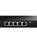 Front view of 5 Port Unmanaged 2.5G Switch For Gaming showing 5x 2.5GBASE-T Ethernet Ports, black and fanless design.