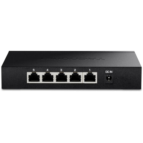 Front view of 5 Port Unmanaged 2.5G Switch For Gaming showing 5x 2.5GBASE-T Ethernet Ports, black and fanless design.