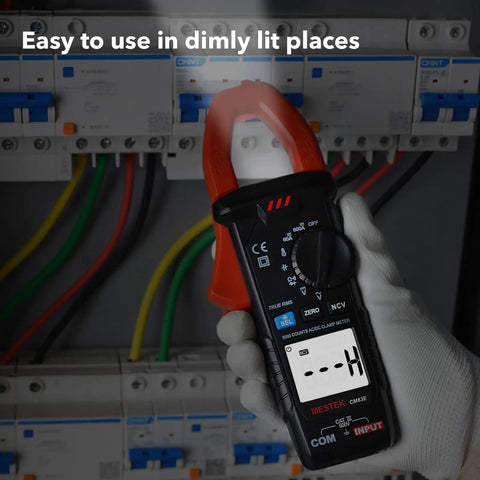 True RMS Digital Clamp Meter For DIY And Pros, 6000 Counts in electrical panel with backlit display for dark areas