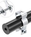 Rock Solid 3/4 Inch EMT Conduit Hangers 20 Pack With Bolts showing zinc plated clamp securing black EMT pipe.