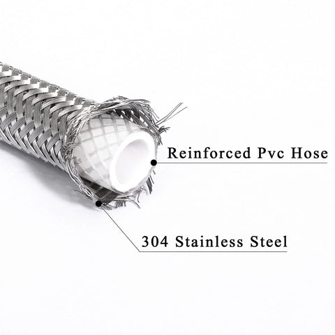6 ft premium braided stainless steel ice maker water supply hose with 1/4" compression fittings