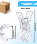30 Pack Balloon Arch Clamps For Backdrops, Large Clear Clips For Arch Stands, 3.5 Inch Plastic Balloon Clips shown with measurements
