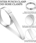Heavy Duty 25 Pack Stainless Steel Hose Clamps 2.5 Inch Size With 5/8 Inch Wide Double Band showing center punch design and double strap for stability.