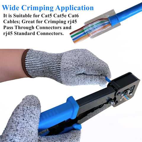 RJ45 Pass Through Crimping Tool Kit For Cat6 Cat5e Cat5 With 50 RJ45 Pass Through Connectors And 50 Covers, Wire Stripper