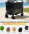 Heavy Duty Double Decker Folding Wagon With Brakes, 440 Lb Capacity, 400L Storage, Foldable Cart, All Terrain Wheels on Sand