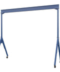 Heavy Duty Adjustable Height Gantry Crane With Phenolic Casters 20 Ft By 14 Ft Span Knockout Steel Build showing blue steel frame design.