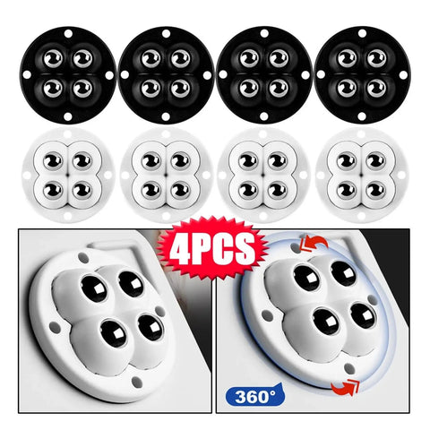 Self Adhesive 360 Degree Stainless Steel Casters For Bins And Furniture, Four Wheel Set With ABS Core, Ultra Quiet, Floor Safe
