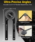 Hella Tough CNC Machined Aluminum Miter Saw Protractor And Rapid Angle Finder With Laser Engraved Scales, 7.2 inch tool for precise angles.