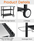 Outdoor Stainless Steel Grill Table 34 Inch Long By 20 Inch Wide With Magnetic Tool Holder Wheels Hooks Side Tray And Handle