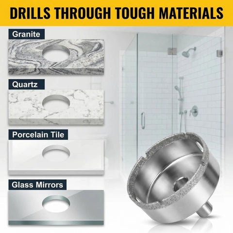 Two And A Half Inch Diamond Hole Saw For Tile Glass Porcelain And Stone With Easy Peasy Fast Cutting And Reduced Chipping shown in use