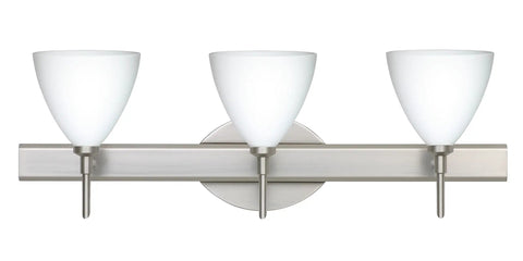 Sleek Contemporary 3 Light Wall Sconce With Opal Matte Glass For G9 Base Bulbs And Satin Nickel Finish For Bathroom Vanity Or Bedroom Accent Lighting Totally Plug And Play Setup, showcasing three frosted glass globes.