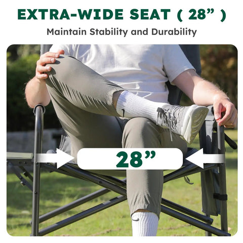 Oversized Directors Camping Chair Set Of 2 Built To Haul 600 Lbs Capacity Heavy Duty Folding Outdoor Chairs, 28 Inch Seat