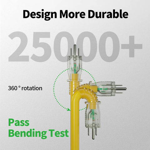 Heavy Duty 25 Foot Outdoor Extension Cord 12 Gauge 3 Conductor SJTW Waterproof With Lighted End in bending test illustration