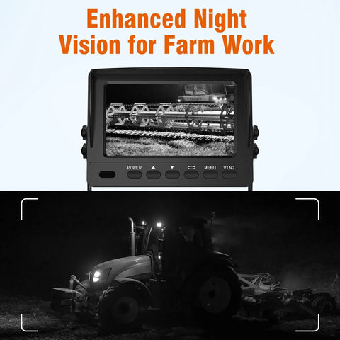 1080P Wired Backup Camera System For Tractors And Heavy Duty Farm Trucks displaying night vision on 7 inch HD monitor