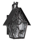 Rustic Outdoor Wall Lanterns With Water Glass Panels in oil-rubbed brown, exterior sconce lighting for patio or porch, side view