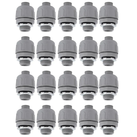 Bad Ass Liquid Tight Conduit Connector One Half Npt Cable Gland Sealing Ring in gray nylon, 20 pieces for heavy-duty sealing.