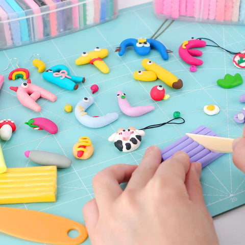 Hands shaping figures from Polymer Clay Kit With 116 Colors For Oven Bake Modeling, Creative Fun Craft Kit For Kids And Teens