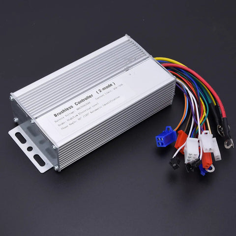 Beefy Aluminum 48V 60V 64V Brushless Motor Speed Controller 1000W 1500W 30 Amp Drop In with wiring for electric scooter and ATV.