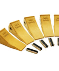 5 Pack 230 Series Excavator Bucket Teeth With 23 Pin Flex Pins Fits 23 And 230 Series Skid Steer Loaders And Excavators Durable Wear Parts For Heavy Duty Digging, five yellow steel teeth with pins