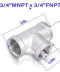 Three Quarter Inch NPT Tee Stainless Steel 304 Female Pipe Fitting, Three Way Cast Hose Fitting For Gas Oil Water Lines, Pack Of Two.