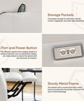 Power Adjustable Faux Leather Recliner Chair For Adults With Massage And Heat, showcasing storage pockets, USB port, and metal frame
