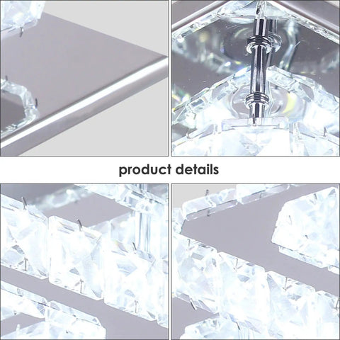 Close-up details of Mini Crystal Chandelier LED Ceiling Light Two Layer Flush Mount Fixture For Hallway Staircase Kitchen And Bathroom Cool White 4500K 30W 110V Non Dimmable With Powder Coated Finish