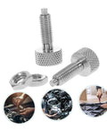 Heavy Duty Stainless Steel Retractable Spring Plunger Locking Pins for Rolling Toolboxes and Shop Cabinets, two pins with knurled grips.