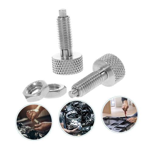 Heavy Duty Stainless Steel Retractable Spring Plunger Locking Pins for Rolling Toolboxes and Shop Cabinets, two pins with knurled grips.
