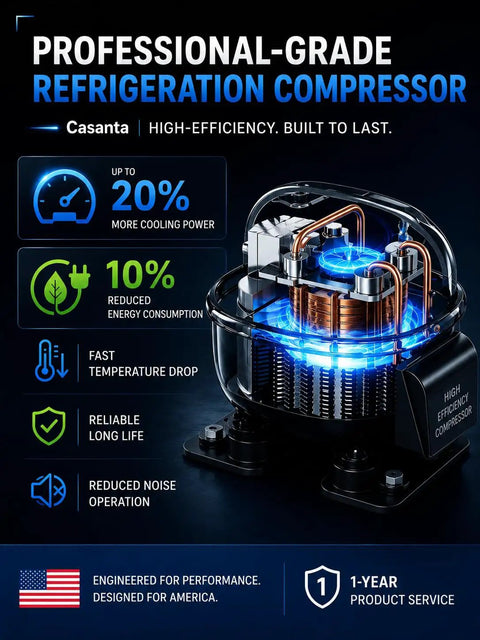 Professional-grade refrigeration compressor with high efficiency for 7.0 Cu Ft Compact Chest Freezer Energy Efficient Low Noise.