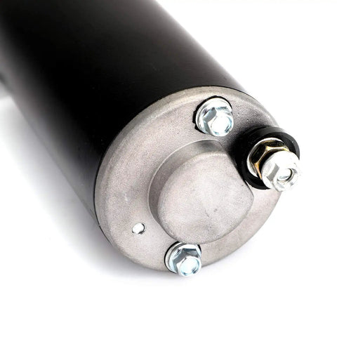Close-up of Pro Grade Outboard Starter Motor 25ELR 25ES 25ESH 25ESR 25L 25MLH for Yamaha and Nissan 2 Stroke Marine Engines 15HP 1988 to 2010 NS15 NS18 Replacement Direct Fit for Quick Easy Install and Reliable Starts.