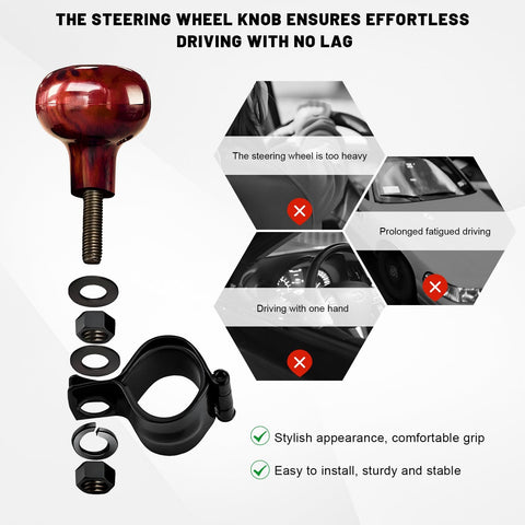 Woodgrain Steering Wheel Spinner Knob For Cars One Handed Turn Aid Anti Slip Ball Handle Smooth Turning Assist Fatigue Fighting Steering Helper Easy Grip Brown Finish