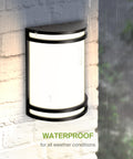 LED Outdoor Wall Mount Light Fixture In Oil Rubbed Bronze Finish, Easy Install, waterproof, mounted on brick wall in rain.