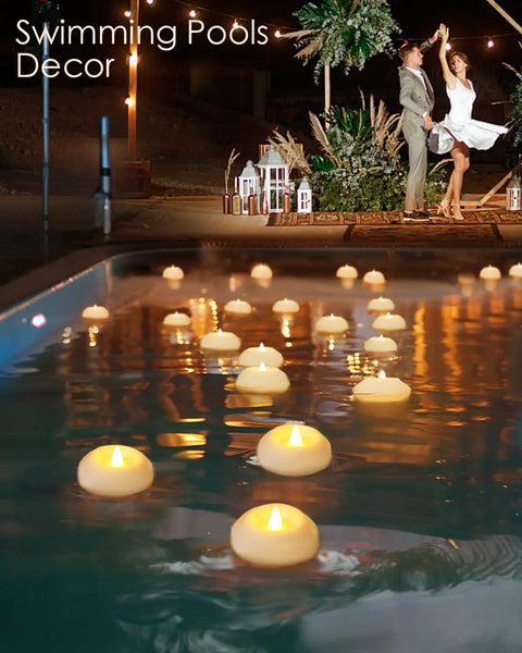 12 Pack LED Floating Candles 3 Inch Flameless Plastic Tea Lights For Bathtub Pool And Vase Centerpiece Waterproof and Water Activated