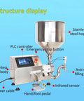 No Fuss Solid Build Single Head Stainless Steel Liquid And Paste Filling Machine Featuring Digital LCD Screen Anti Drip Spout showcasing stainless steel hopper and PLC controller.