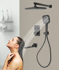 Shower System with Digital Temperature Display Handheld Nozzle 4.92ft Hose with overhead rain and handheld spray.