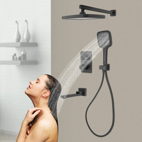 Shower System with Digital Temperature Display Handheld Nozzle 4.92ft Hose with overhead rain and handheld spray.