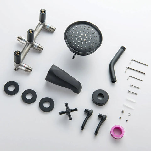 Knockout Matte Black Three Handle Shower Faucet Set With Tub Spout And Included Wall Valve Slick Vintage Design Dead Solid Build Straightforward Install Big Time Bathroom Refresh