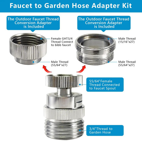 Brass Faucet Adapter With Aerator for Garden Hose, 360 Degree Swivel Sink to Hose Connector, chrome-plated threaded adapter set