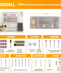 69 Piece Rotary Tool Accessories Kit With 1.0 1.6 2.3mm Chucks for DIY projects shown in open and closed storage case