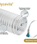 Heavy Duty 4 Inch By 20 Foot Flexible Clear PVC Dust Collection Hose With Carbon Steel Wire Coil, clamp visible
